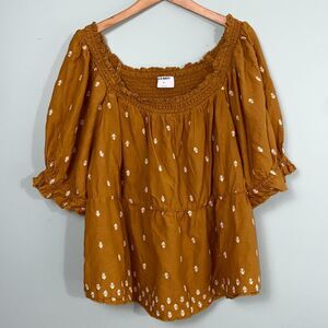 Old Navy Peasant Top Embroidered Blouse Puff Sleeve Smocked Womens 3X Cottage